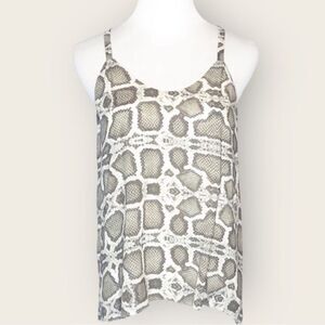 Alice + Olivia Silk Top | Small Gray Animal Snake Print A Line Flowy Scoop Neck